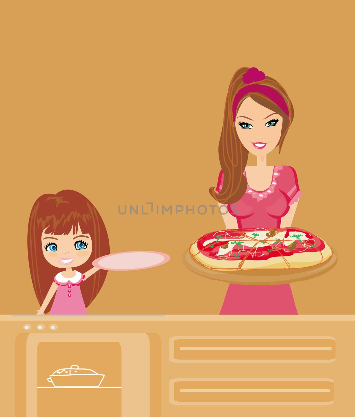 Housewife serving pizza