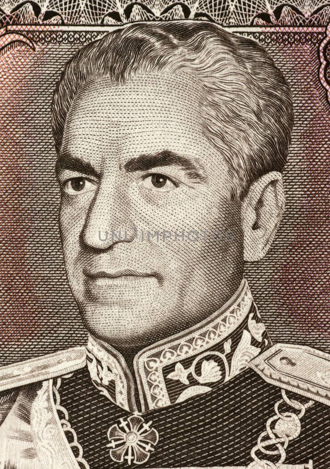 Reza Shah Pahlavi (1878-1844) on 20 Rials 1974 Banknote from Iran. Shah of the Imperial State of Iran during 1925-1841.