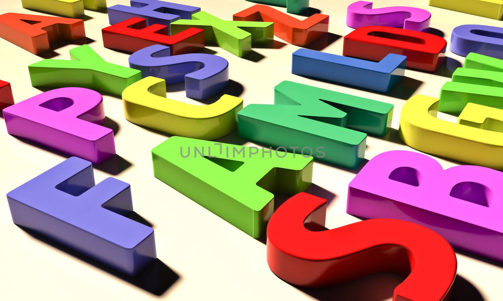 Different colors letters on a light background