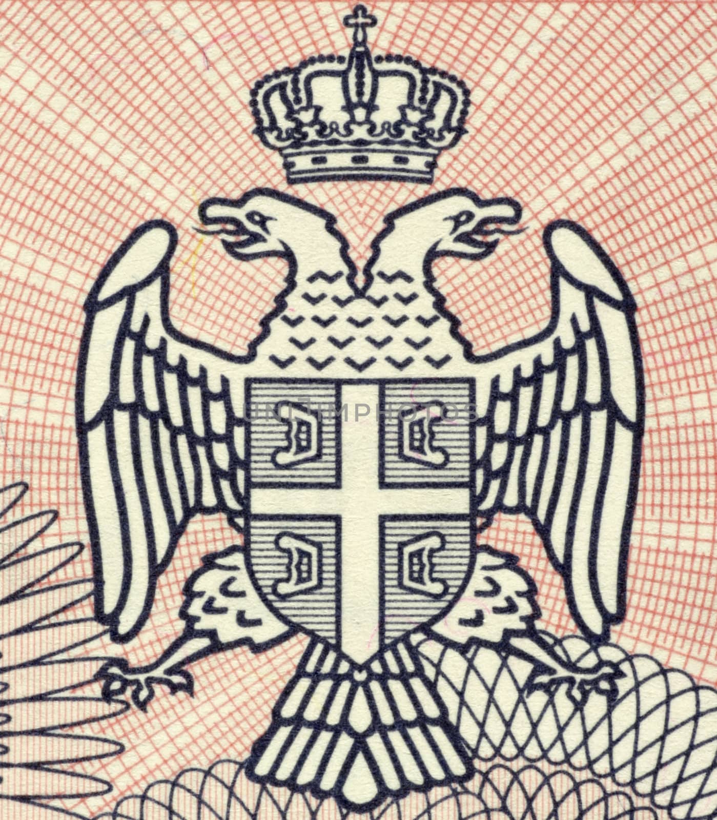 Serbian Arms on 100000 Dinara 1993 Banknote from Bosnia Herzegovina.