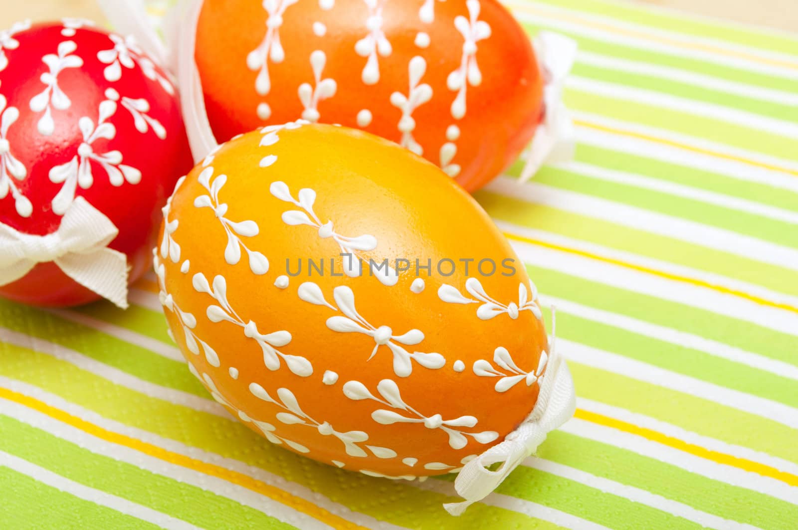 Traditional Homemade Color Painted Easter Eggs - Shallow Depth of Field