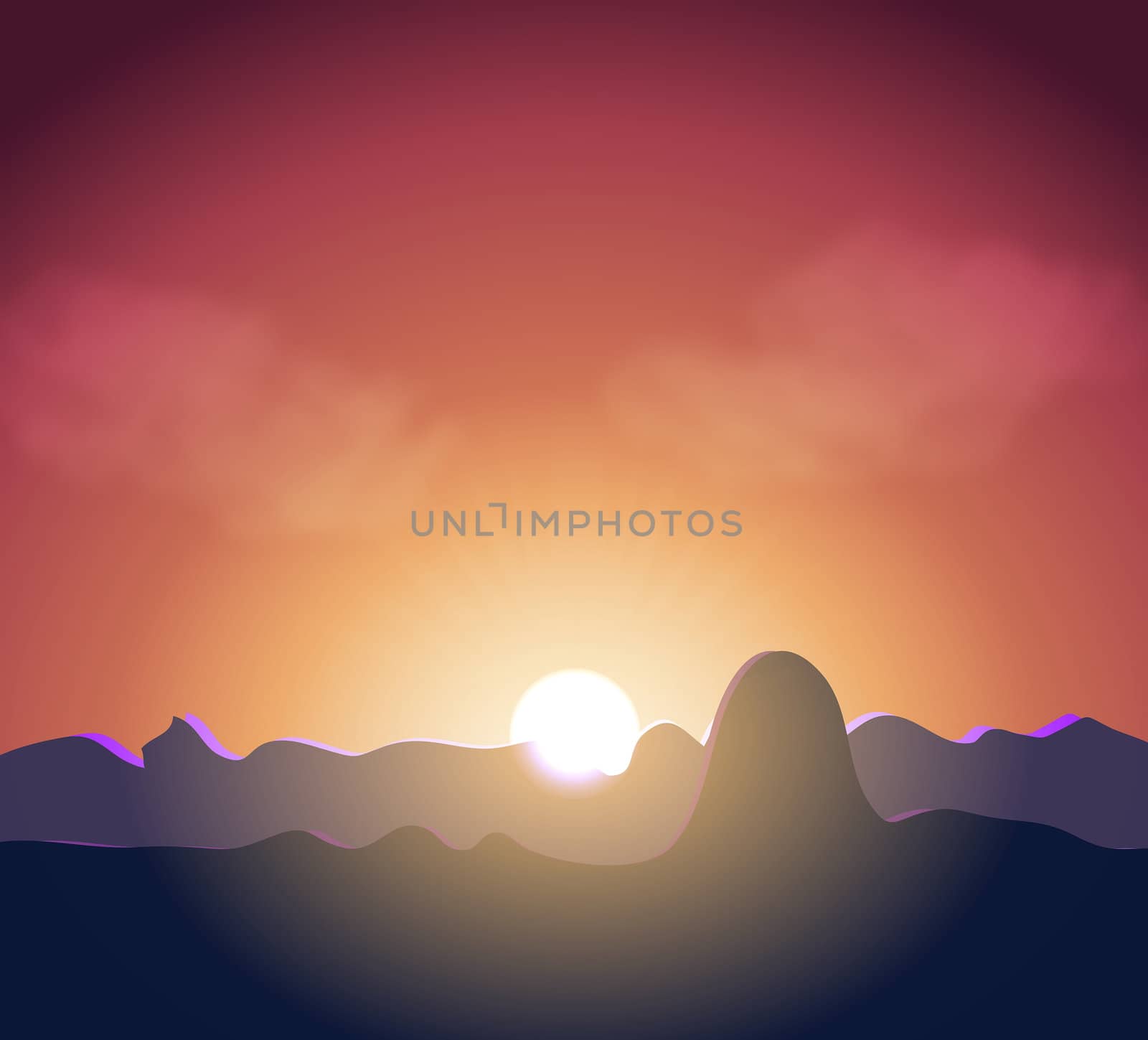 Illustation of Sunset in mountains