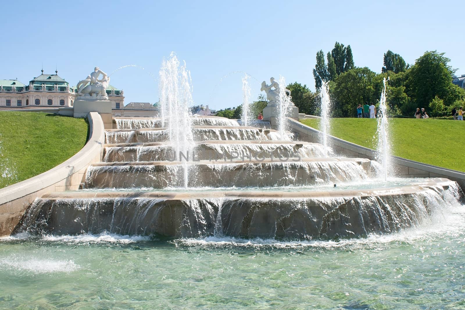 Summer shot fountain near Belvedere Castle in Vienna, Austria