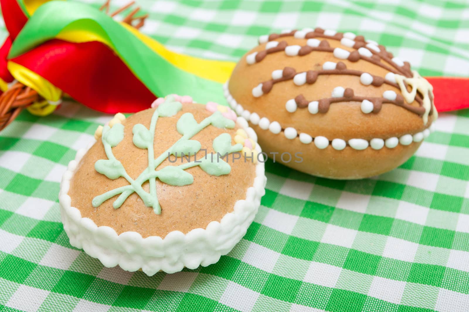 Homemade Easter Ginger Breads on Green Gingham Tablecloth