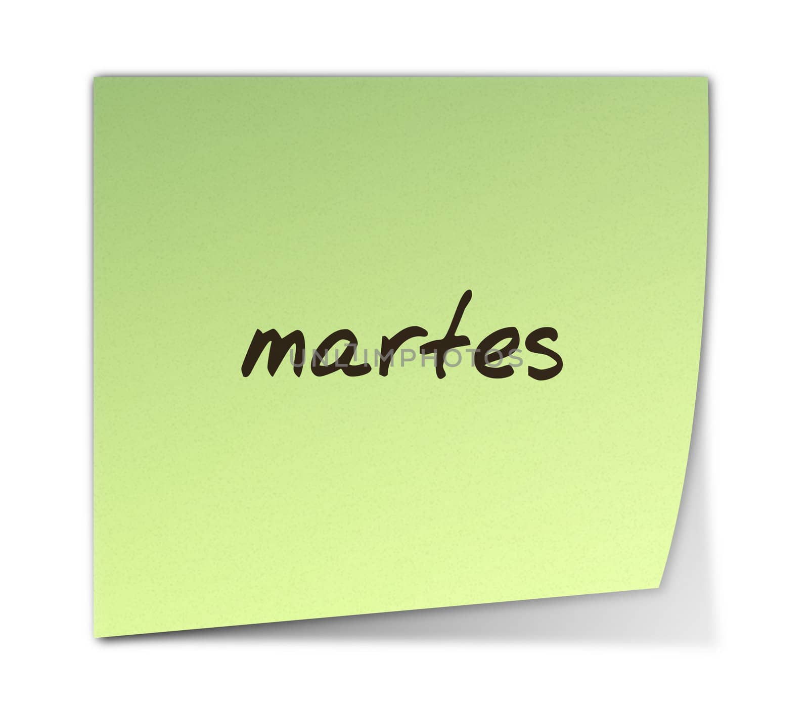 Color Paper Note With Tuesday Text in Spanish (jpeg file has clipping path)