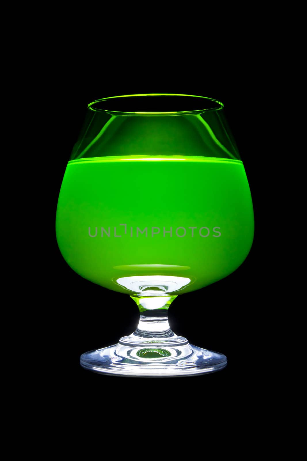 wine glass and green water isolated