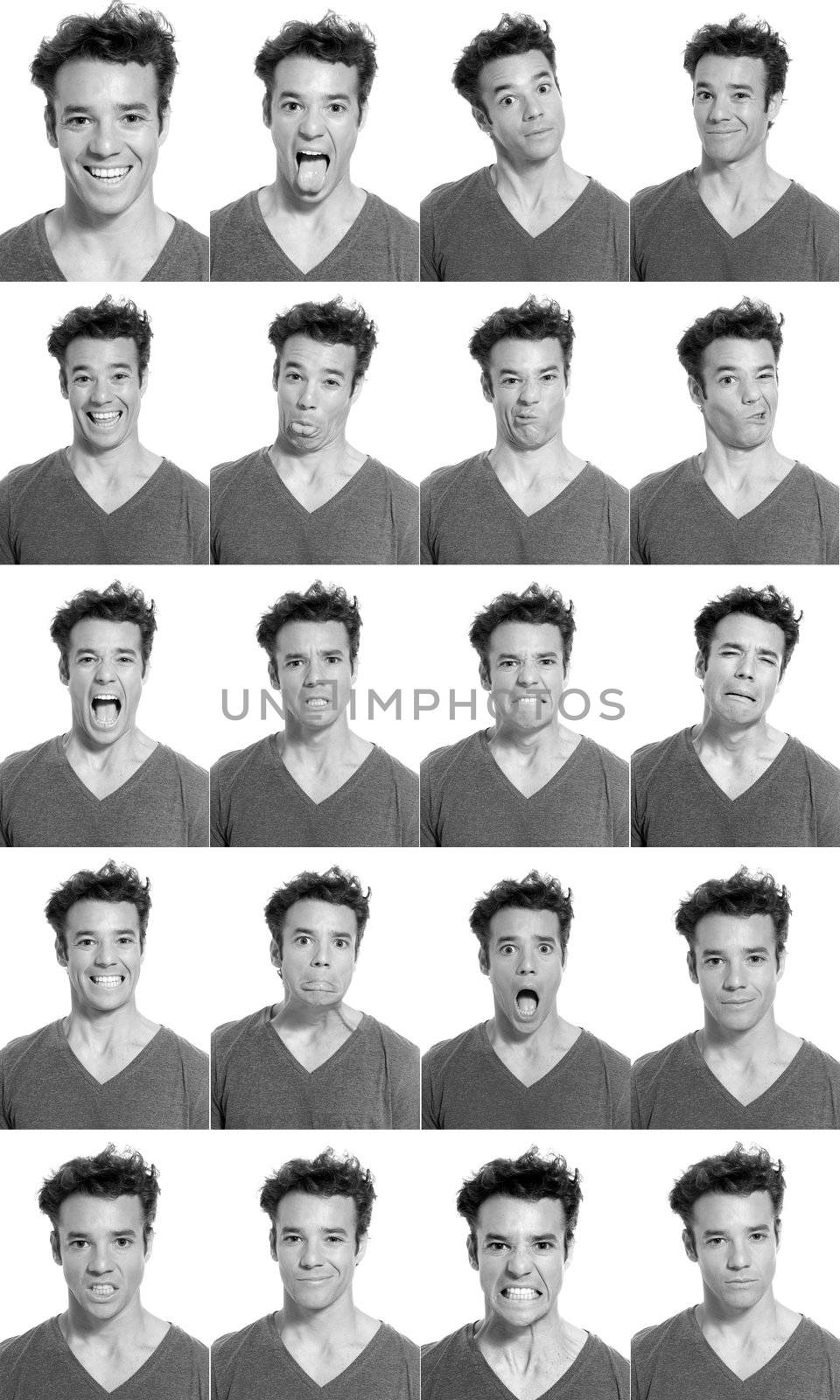 Young man face expressions composite black and white by dgmata