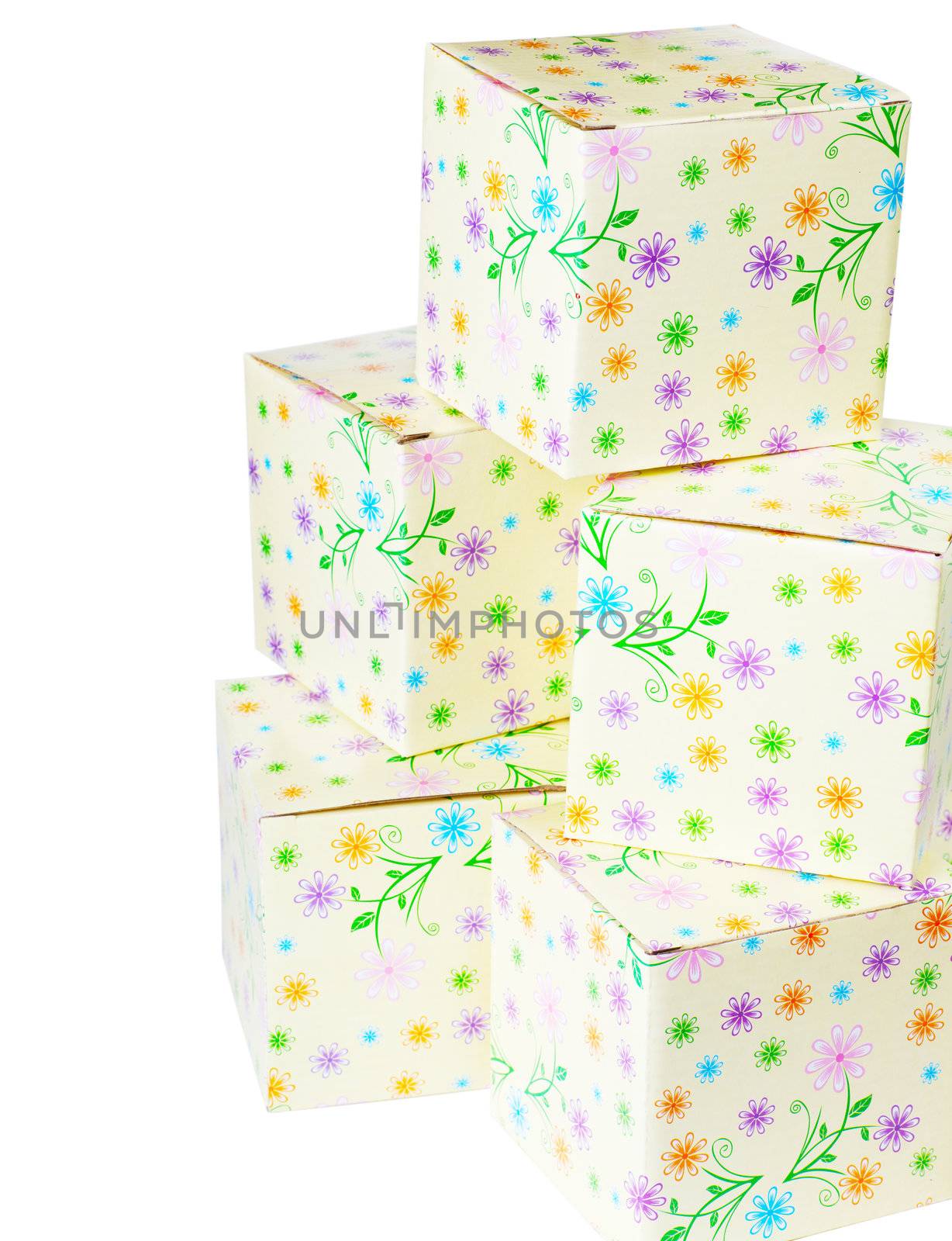 A pile of gift boxes isolated over white background