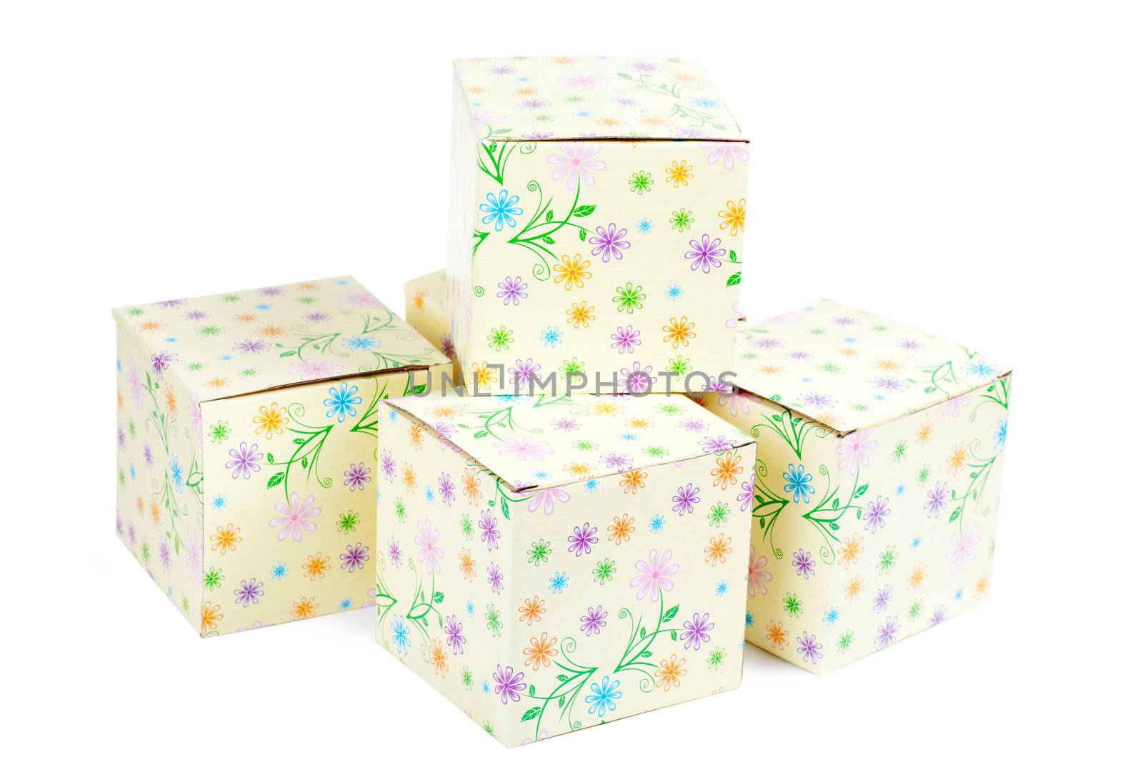 A pile of gift boxes isolated over white background