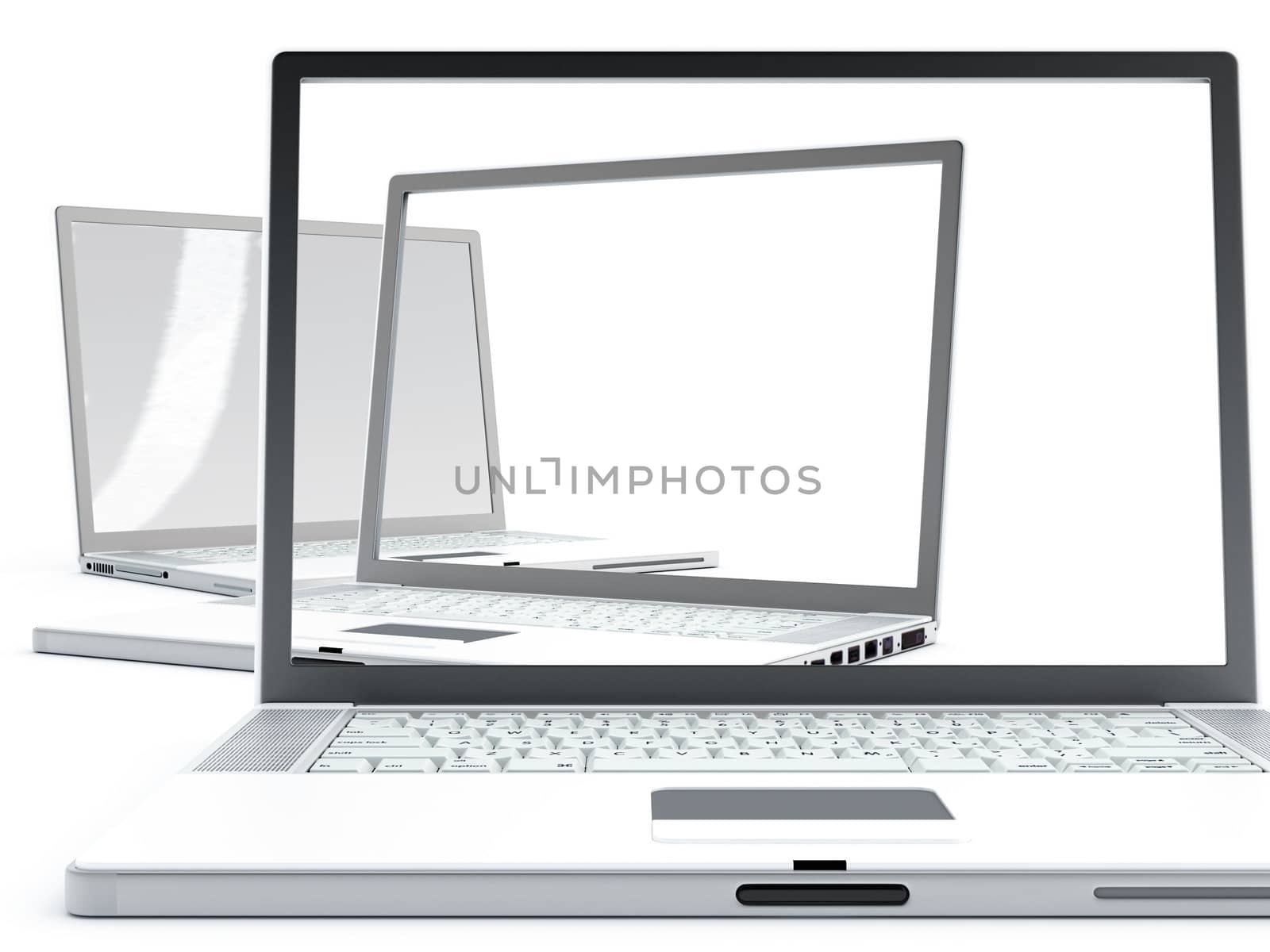 Modern laptops with transparent screens on a white background