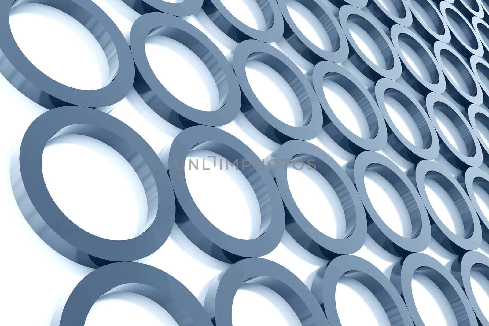 Abstract dark blue metallic circles on a white surface as a background