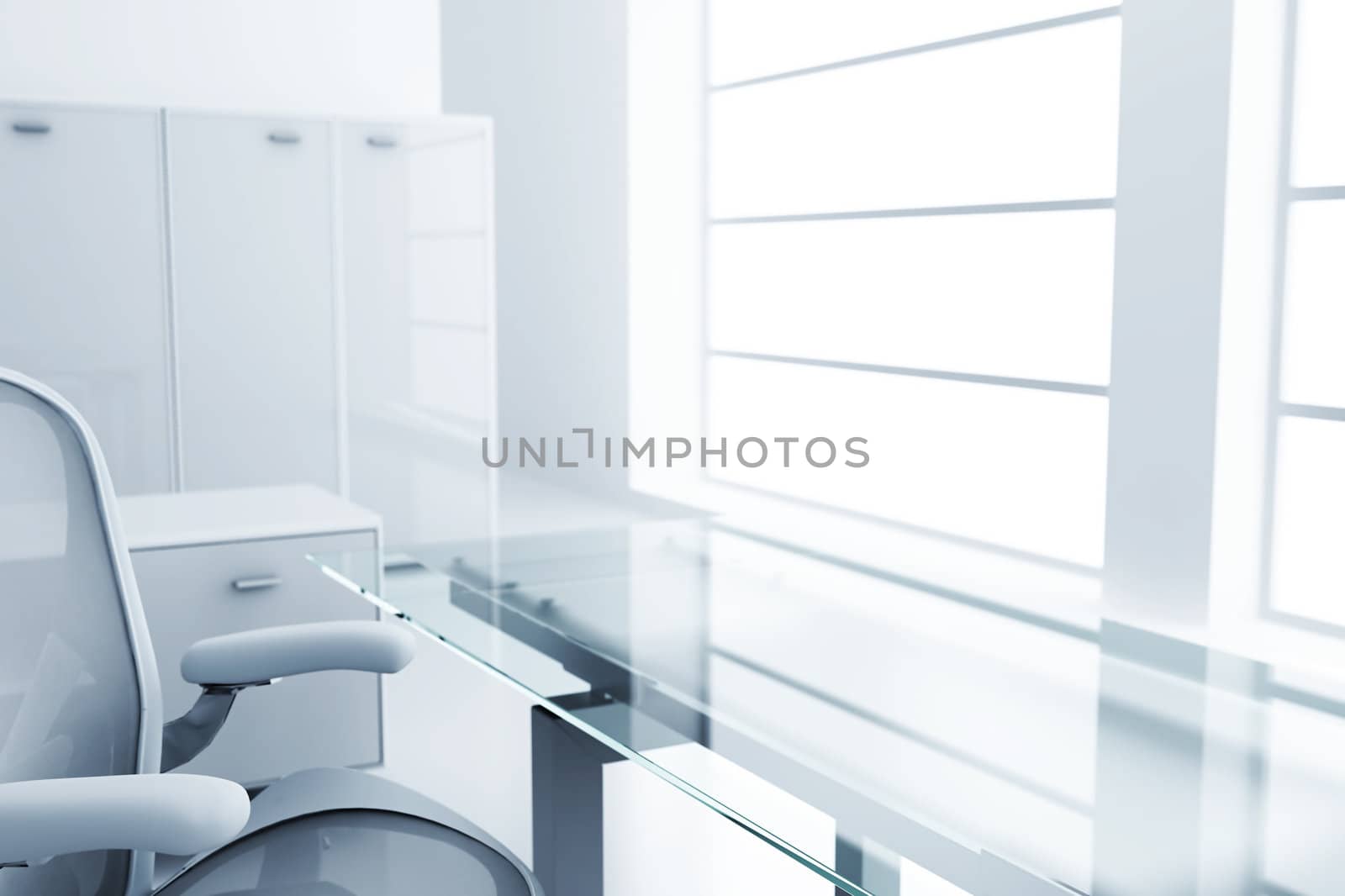 Light modern cubicle with a table and an armchair in a time off