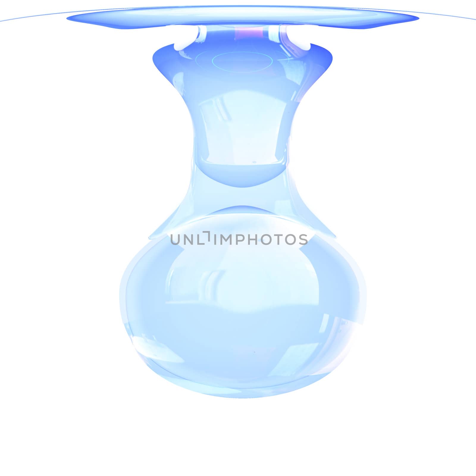 Bright blue clear drop of water on a white background