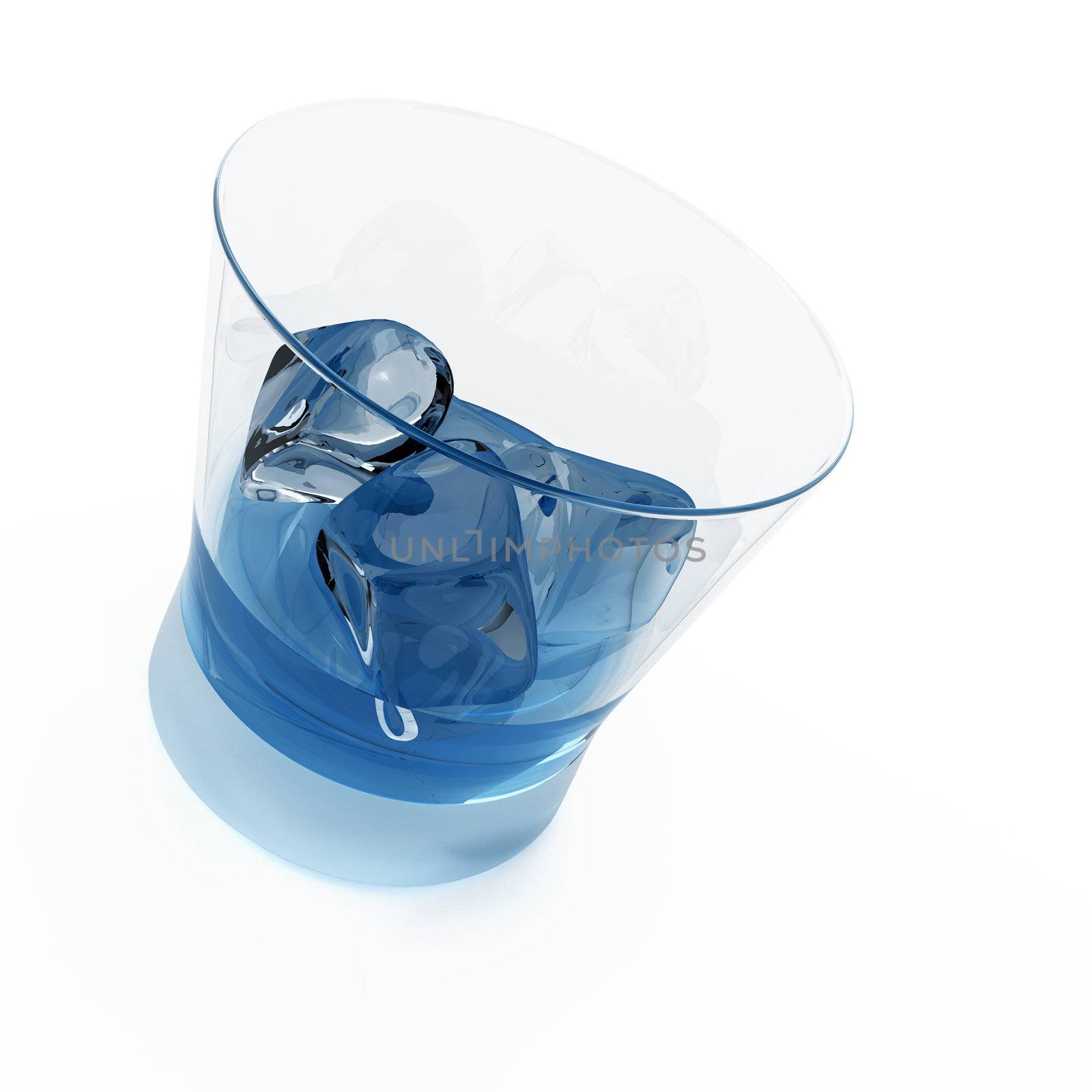 fresh cool drink with ice in glass on a white background