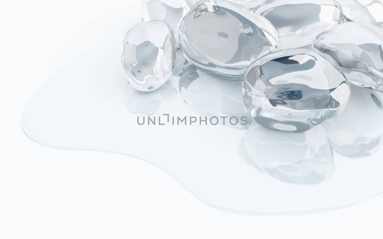 icy pieces with reflections in thawed blue water