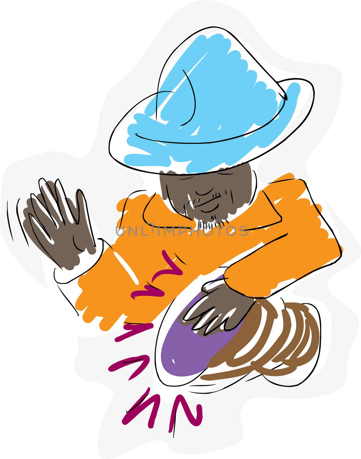 Sketch of an Aborigine man playing a drum over white background
