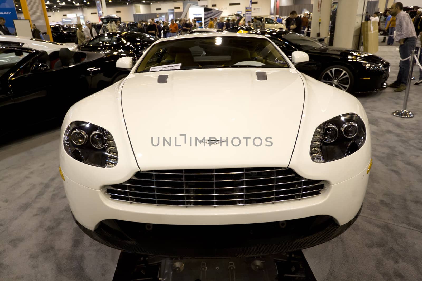 HOUSTON - JANUARY 2012: The Aston Martin Vantage sports car at the Houston International Auto Show on January 28, 2012 in Houston, Texas.