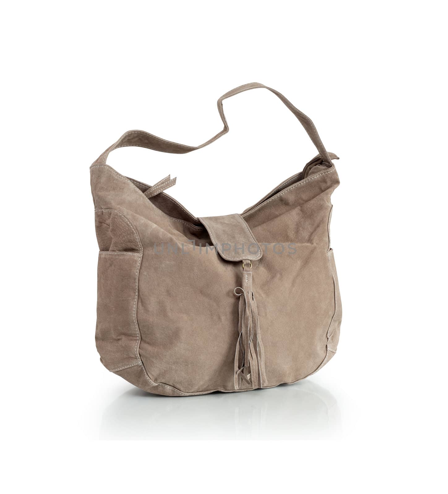 Nice brown leather woman's city bag on white background. Clipping path is included