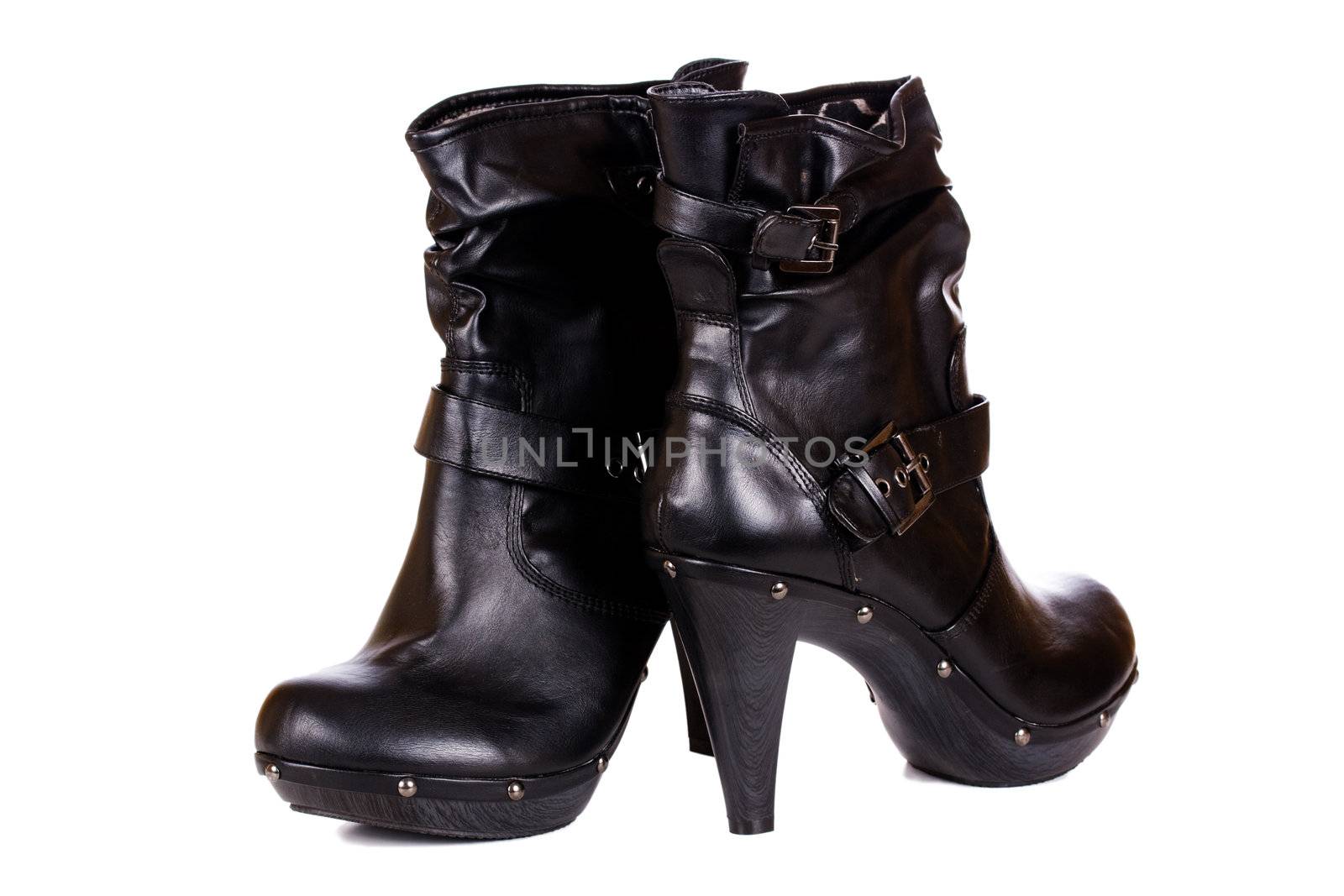 Black woman boots isolated on white background