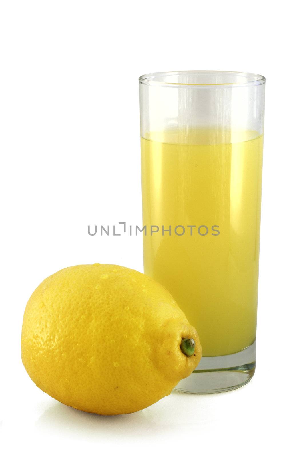 Juice with lemon isolated on white background