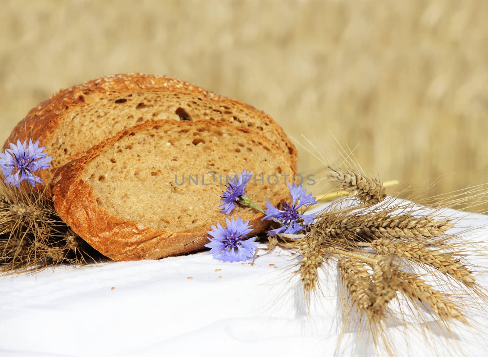Bread and wheat outdoors natural healthy food concept