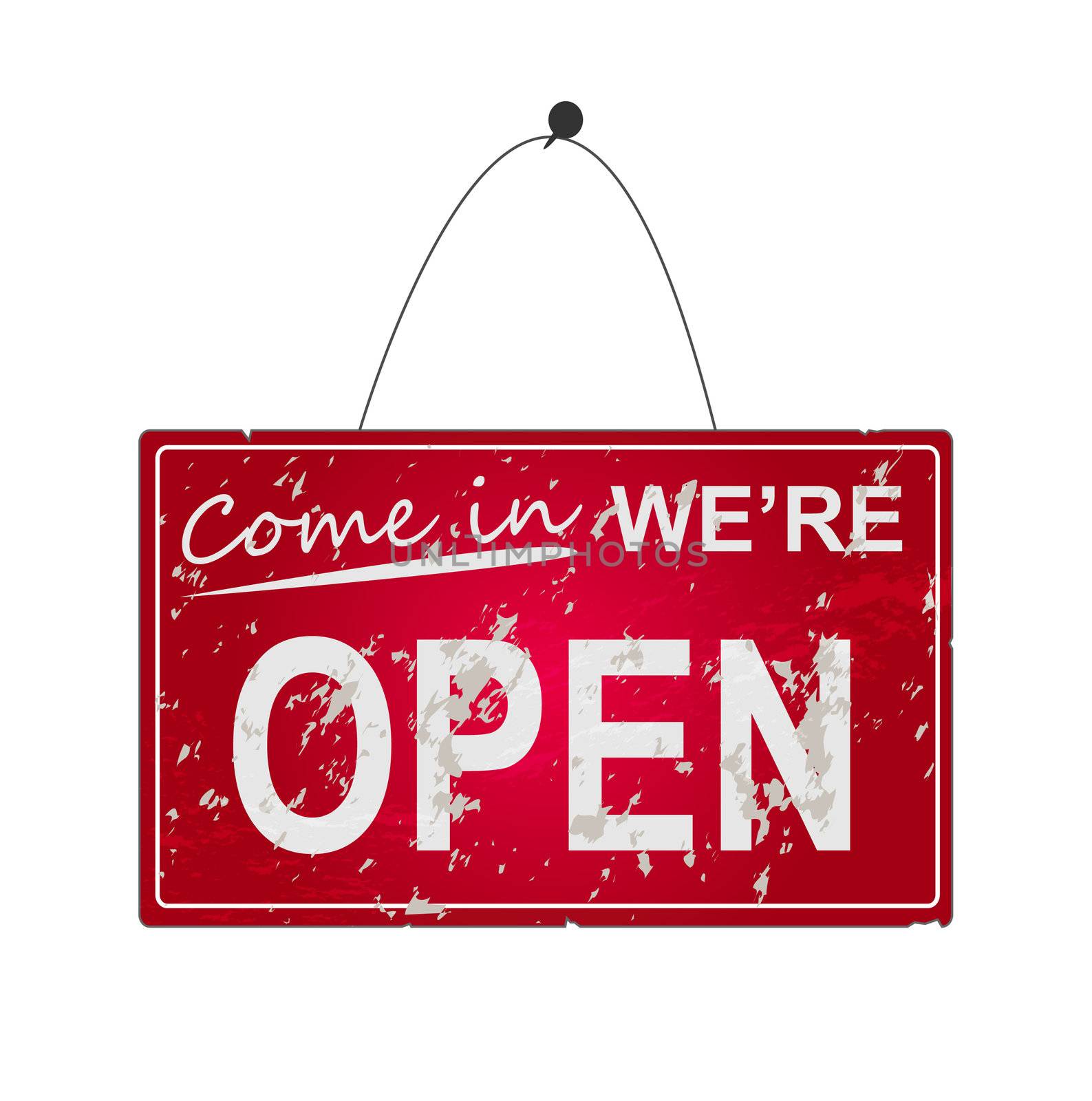 Image of a hanging "Open" sign isolated on a white background.