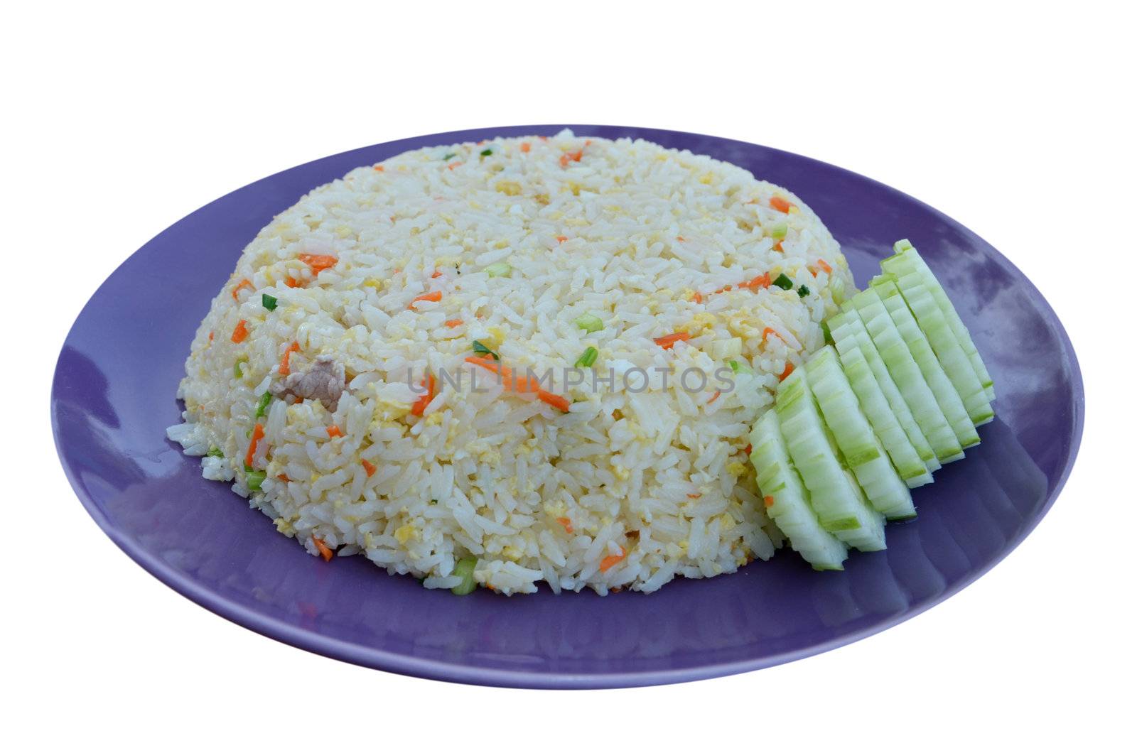 fried rice with pork , served with cucumber