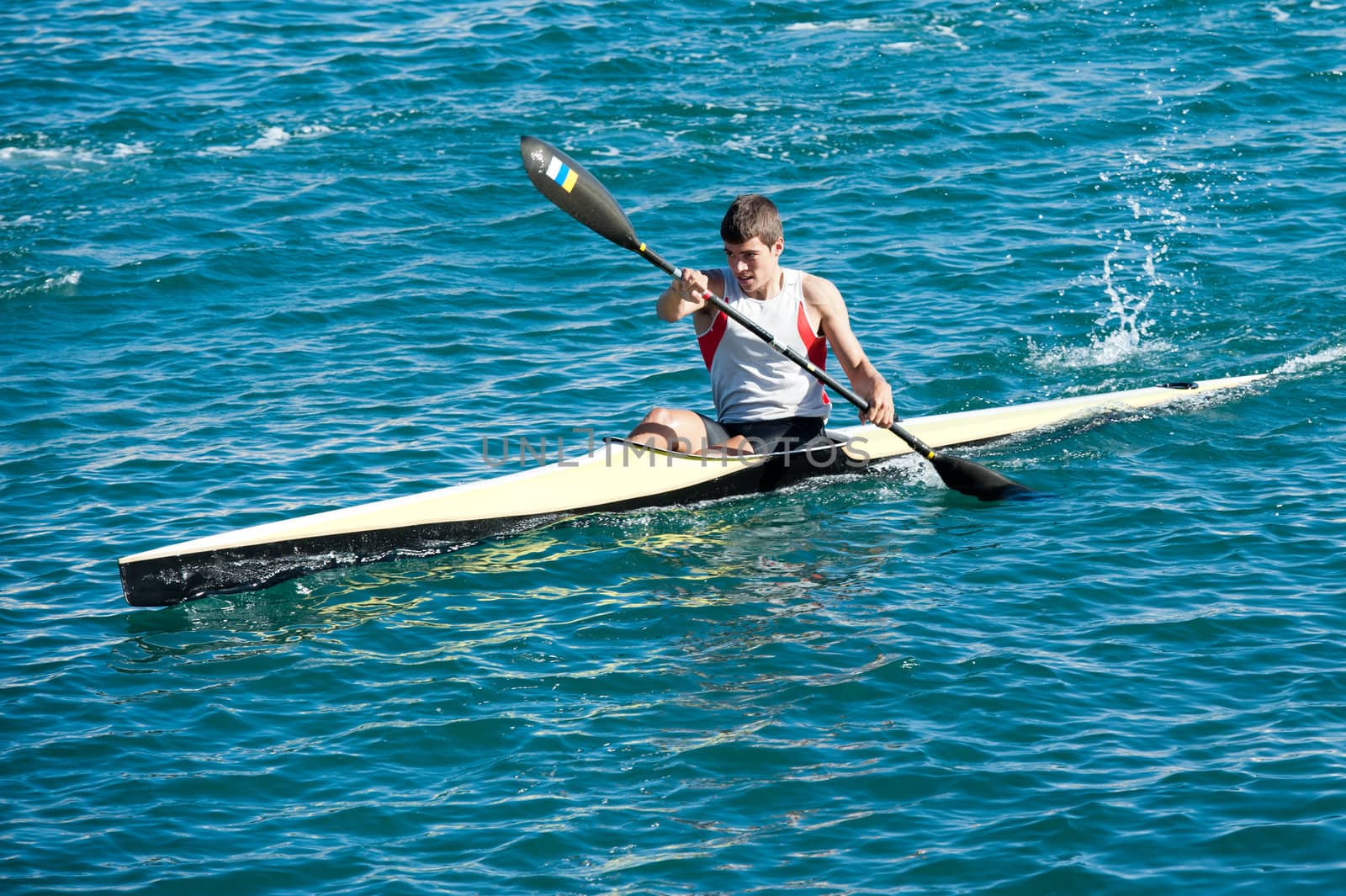 LAS PALMAS, SPAIN – MARCH 10: Ignacio Soler Fabre from club amigos del piraguismo in Canary Islands, kayaking during Boat and Marine Expo FIMAR 2012 on March 10, 2012 in Las Palmas, Spain
