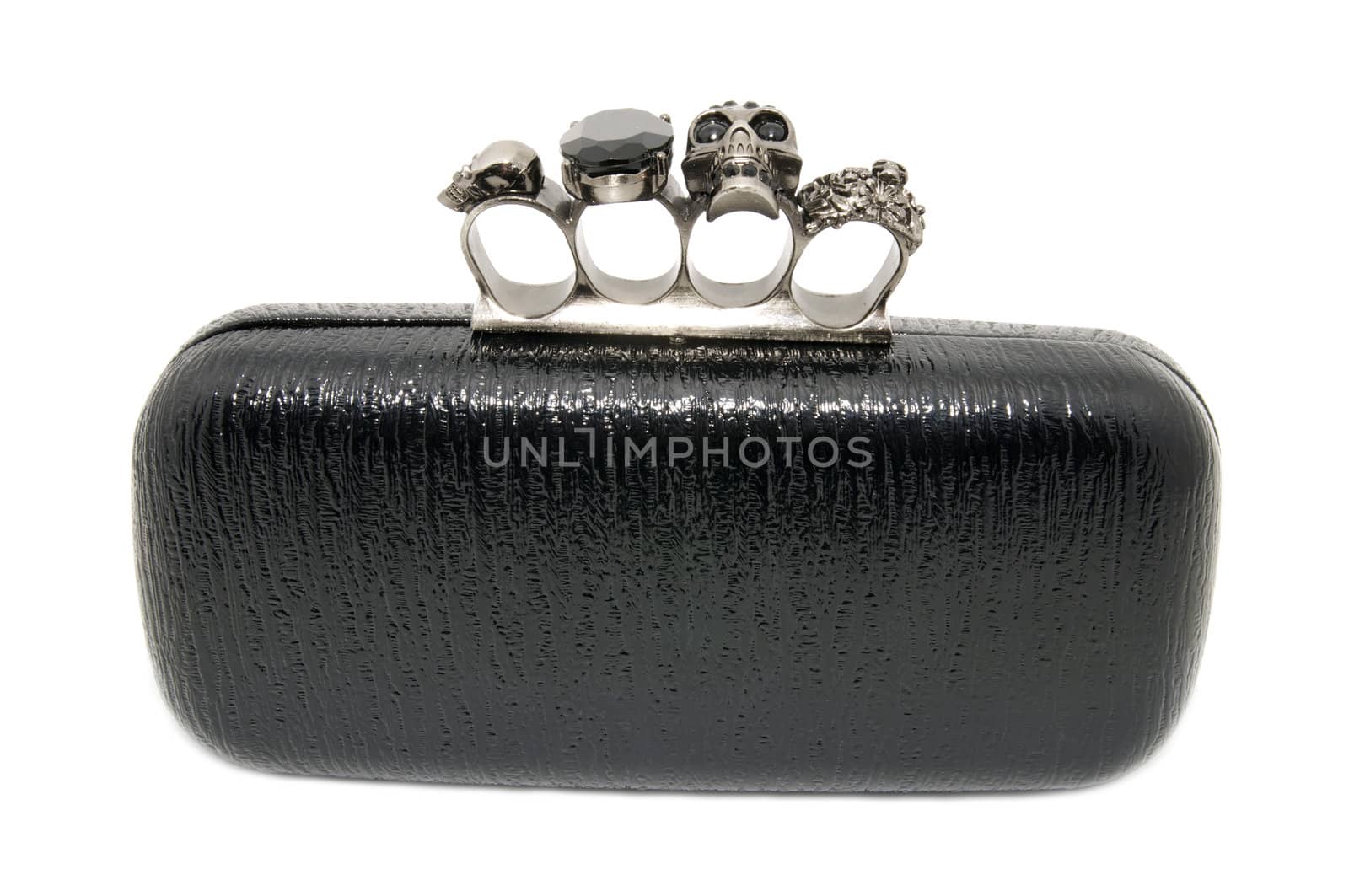 Female black clutch with the lock in the form of brass knuckles