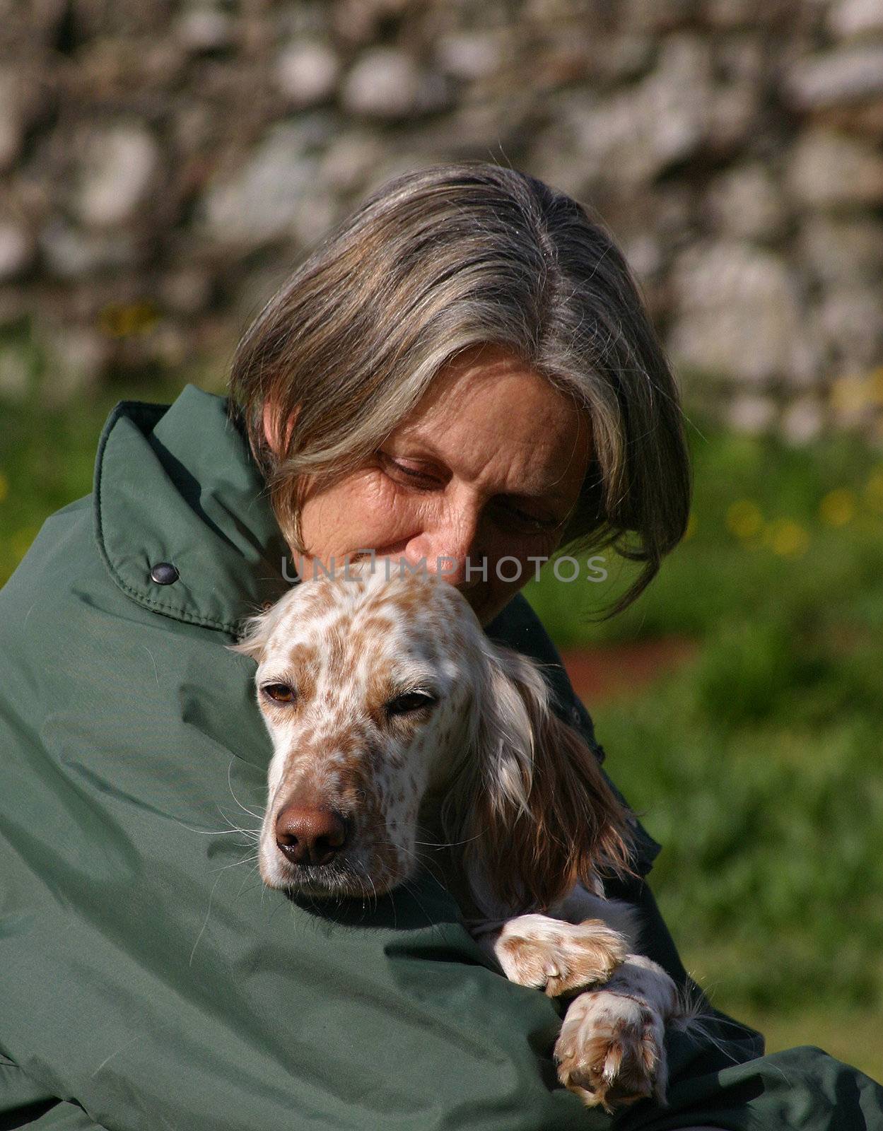 senior woman and her best friend purebred english setter