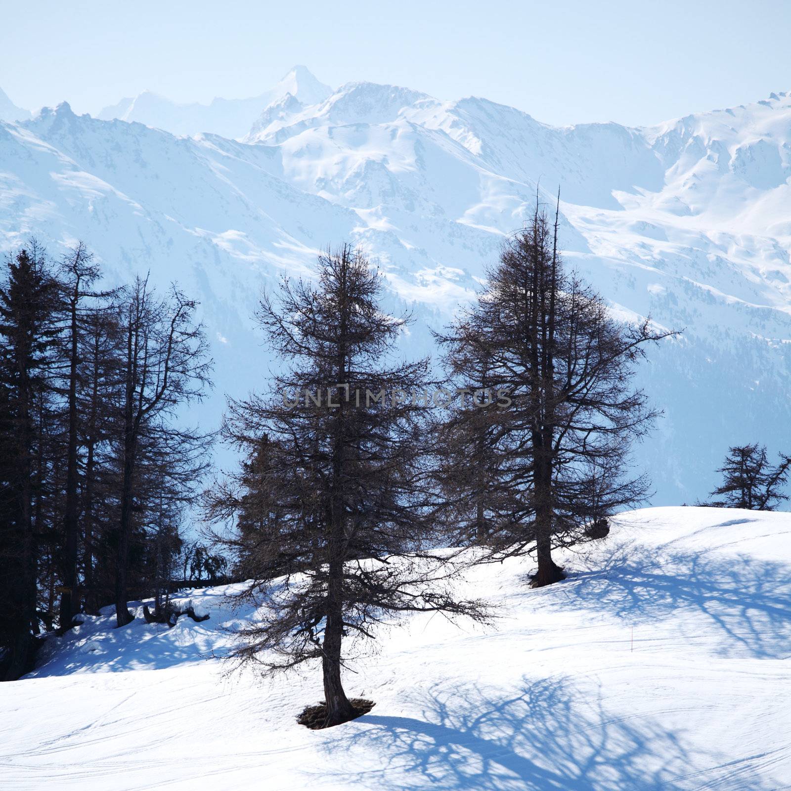 top of mountains sun in blue sky