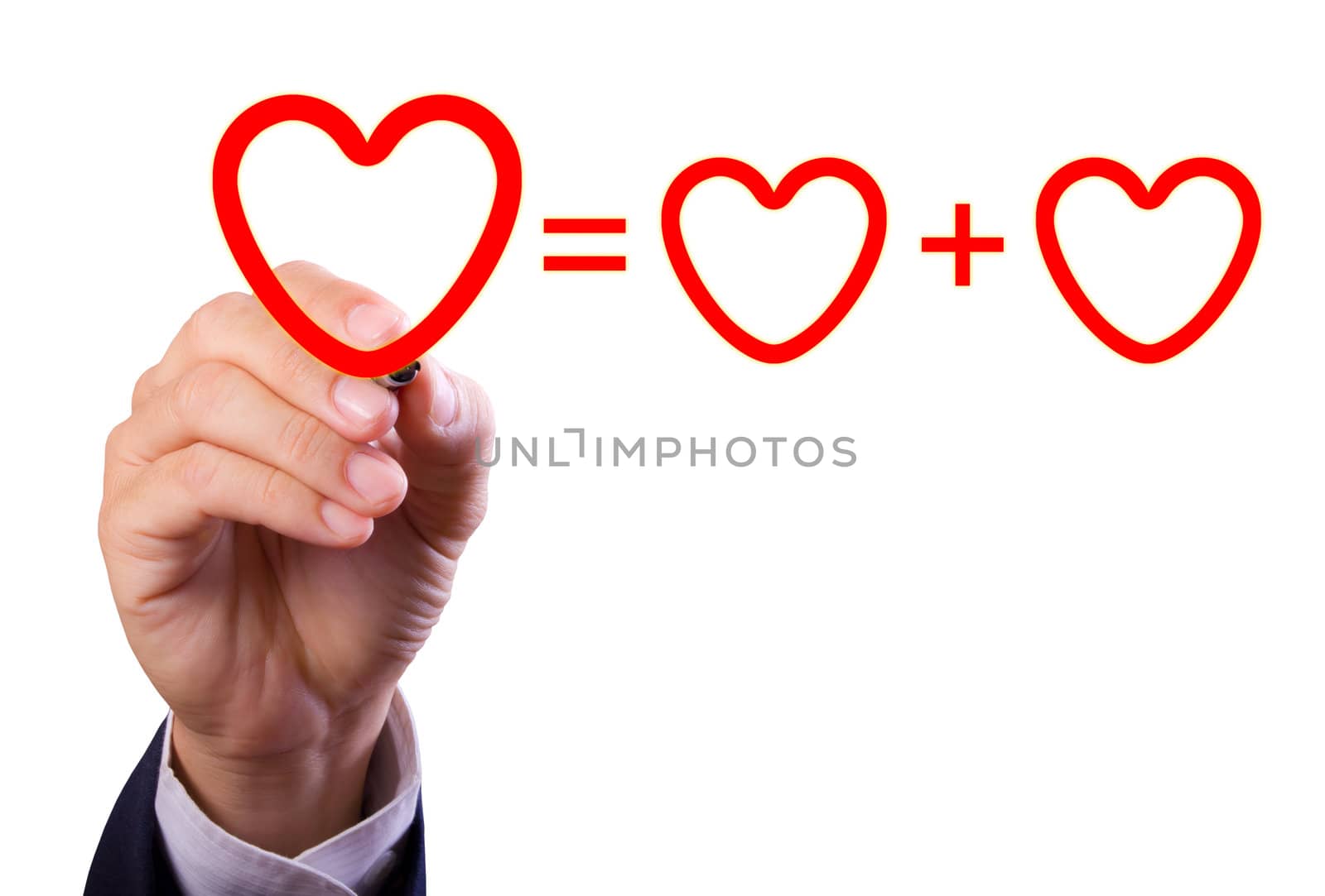 hand writing love mathematical equation  of heart isolated