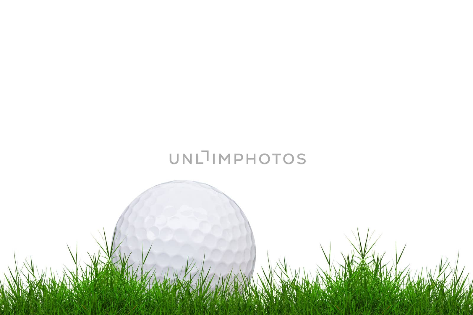 golf ball on green grass isolated on white background