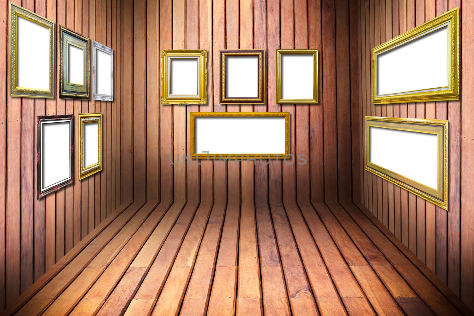 golden wood frame in wooden room