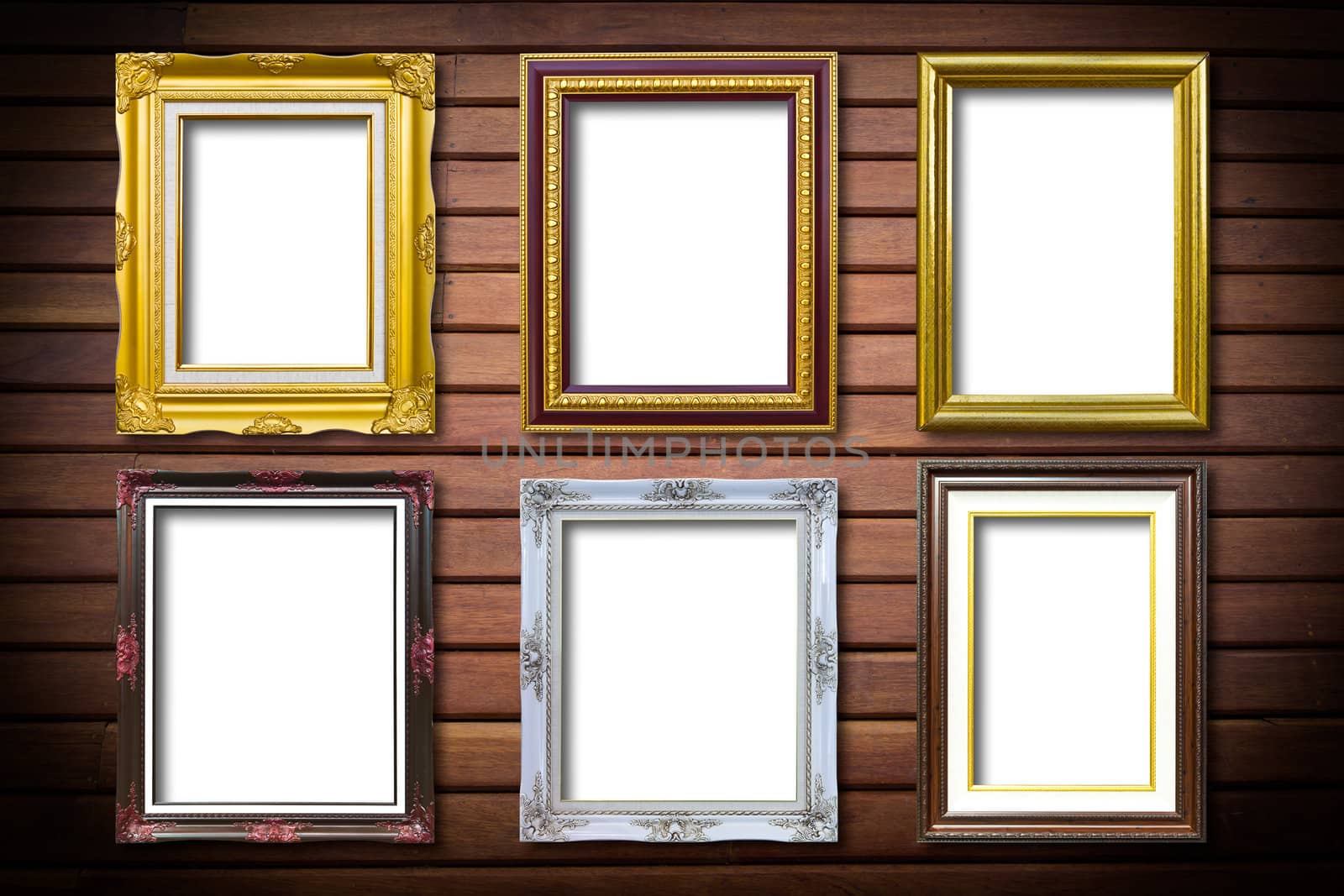 golden wood frame on wood background by tungphoto