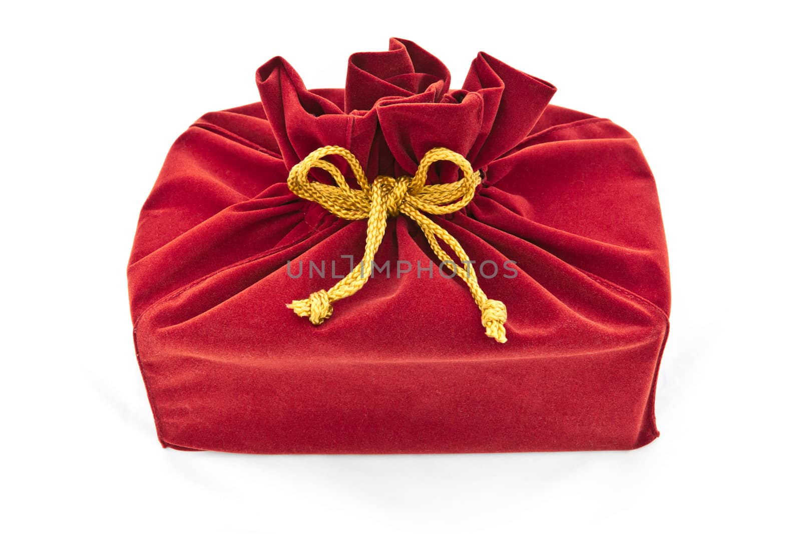 red fabric gift bag isolated
