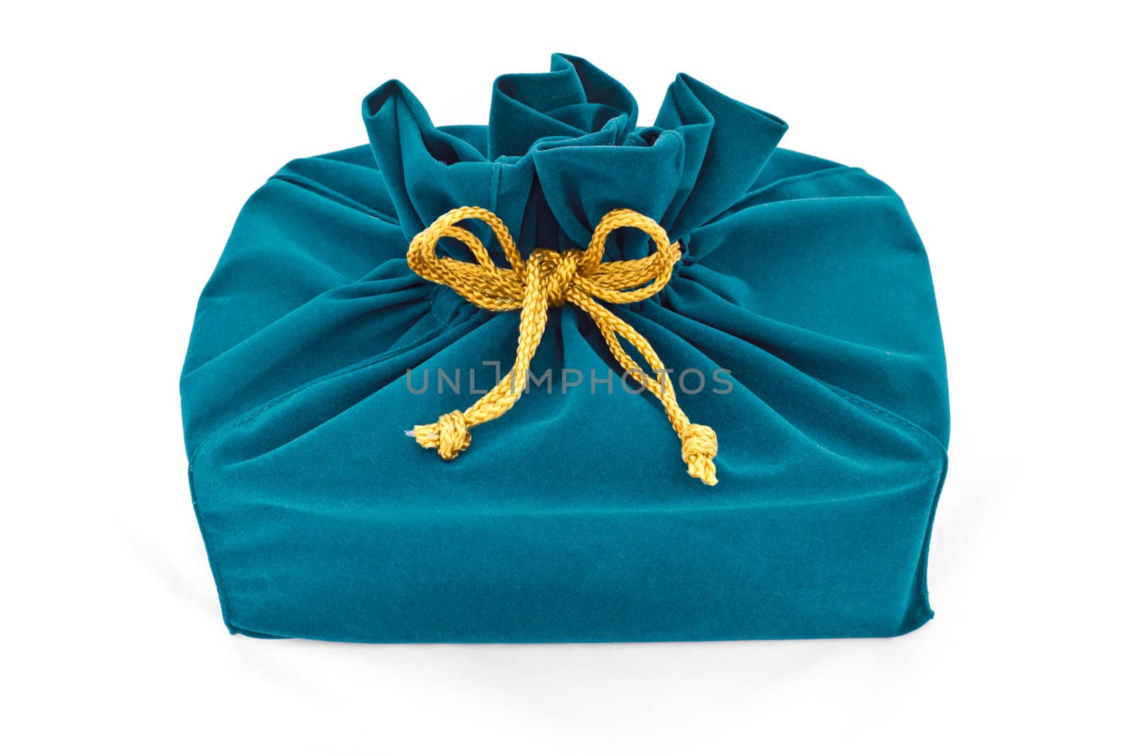 blue fabric gift bag isolated