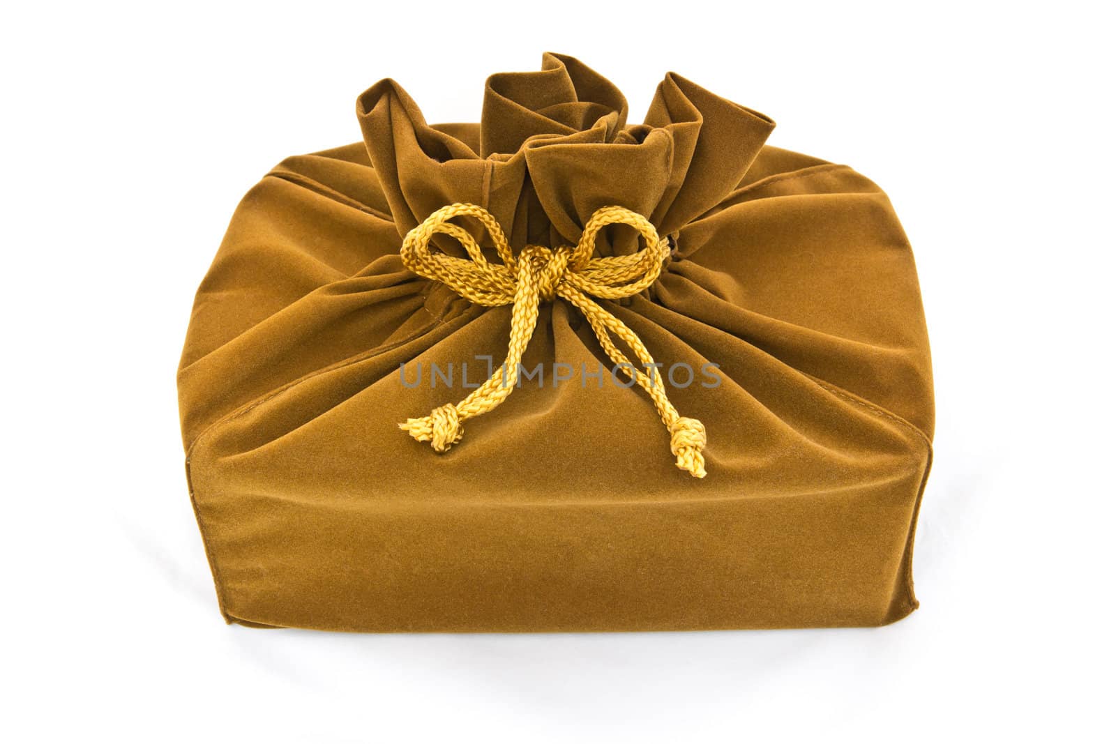 brown fabric gift bag isolated