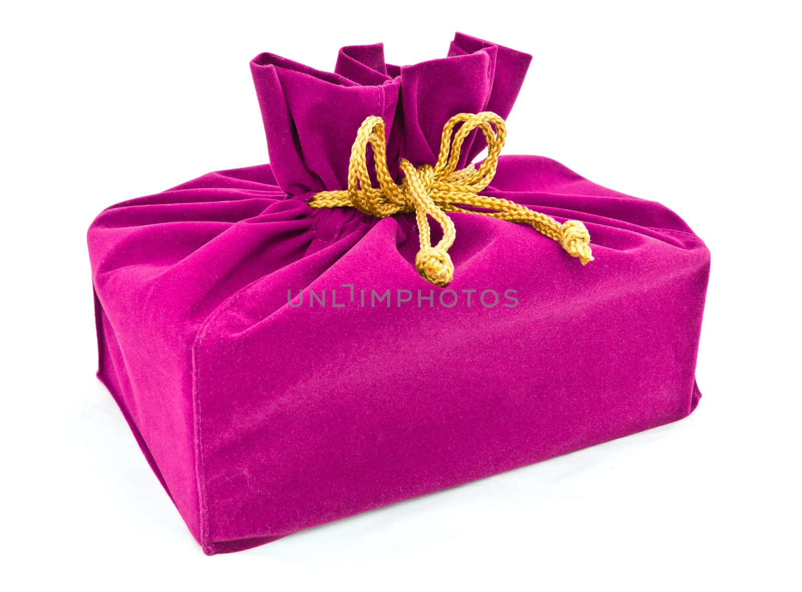 pink fabric gift bag isolated