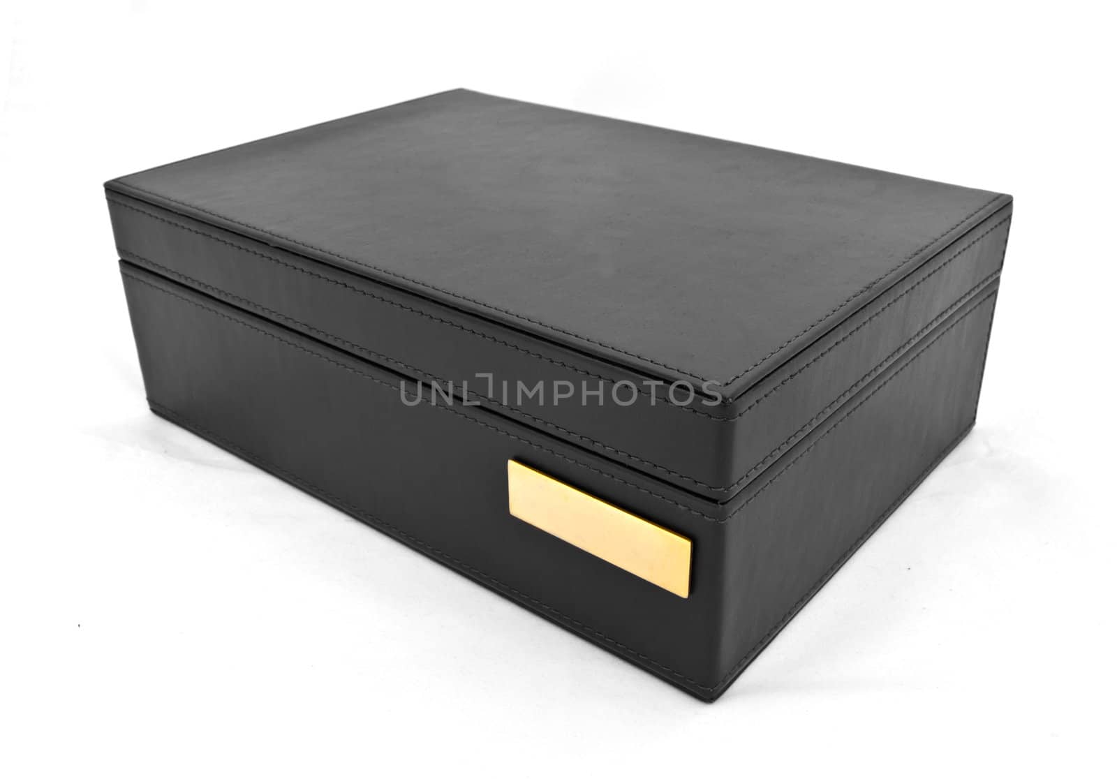 black leather box on white background by tungphoto