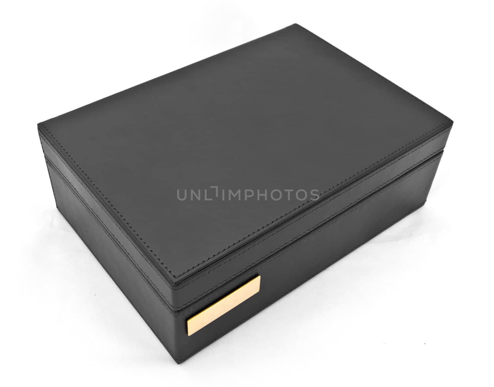 black leather box isolated on white background by tungphoto