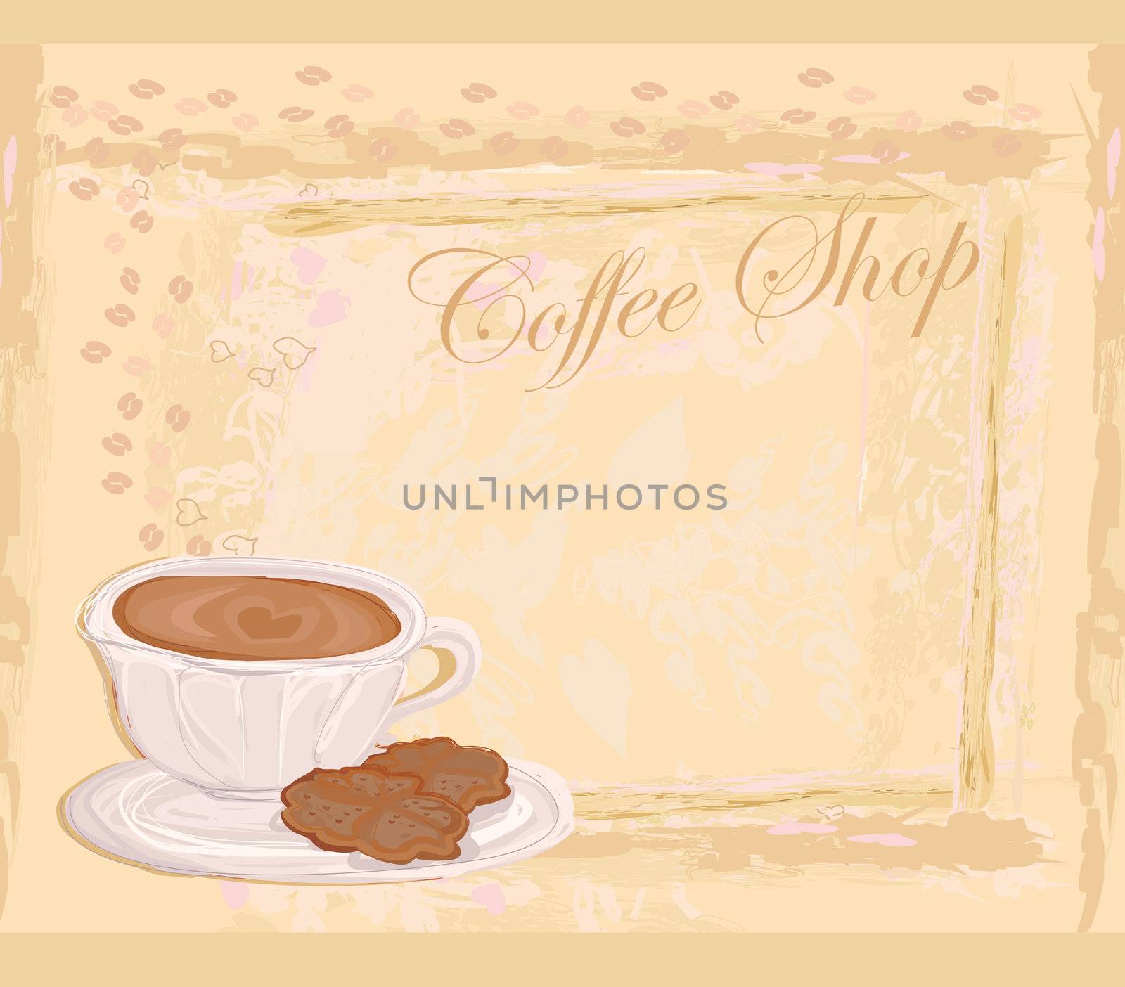 Cup of coffee with abstract design elements