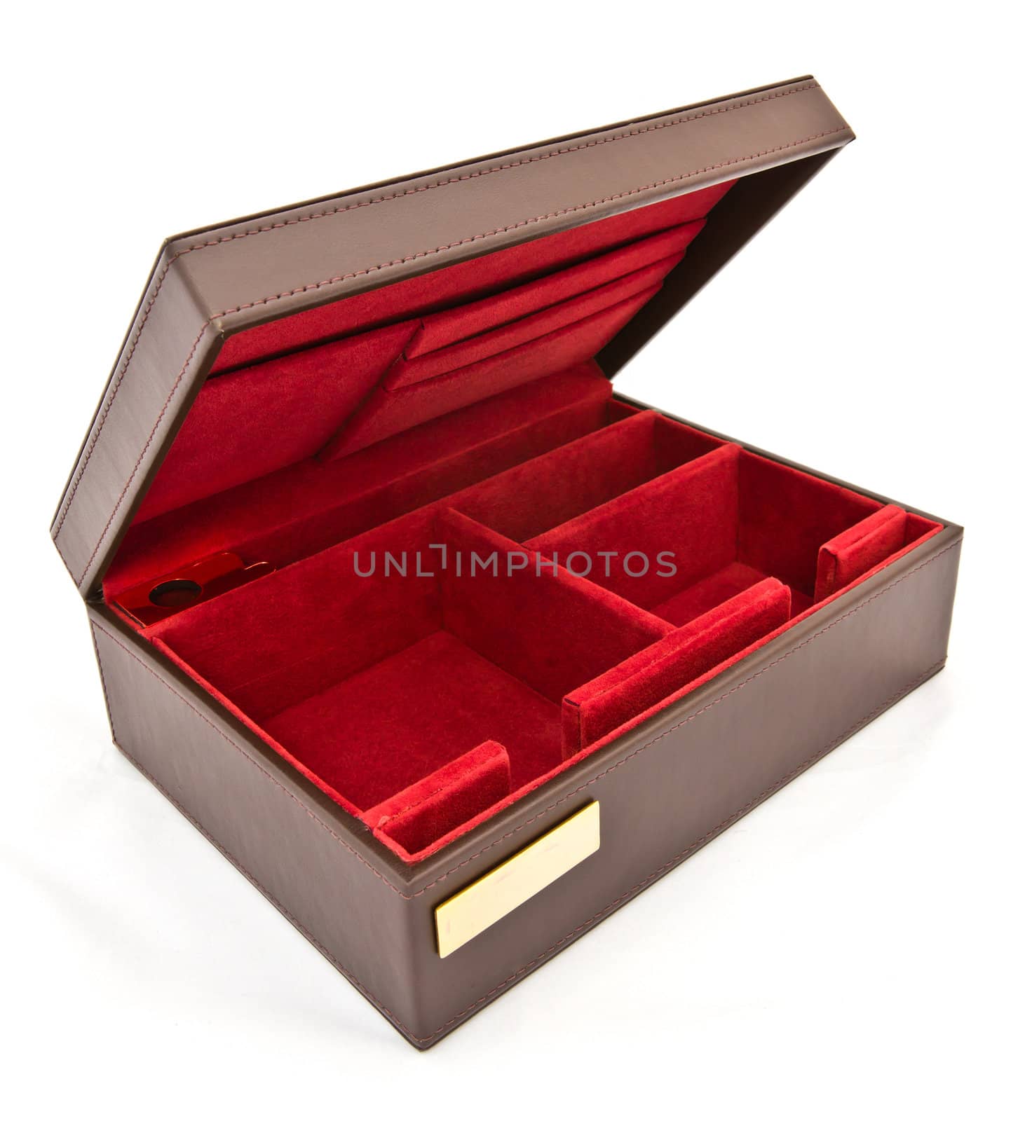 red leather box on white background by tungphoto