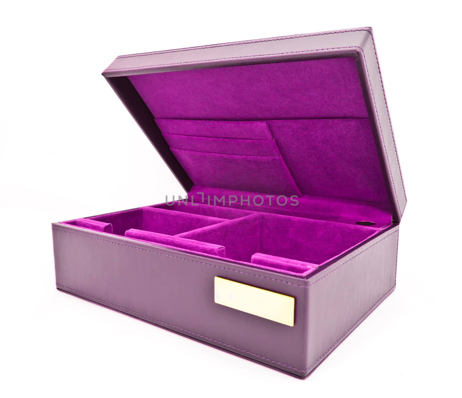 purple leather box on white background