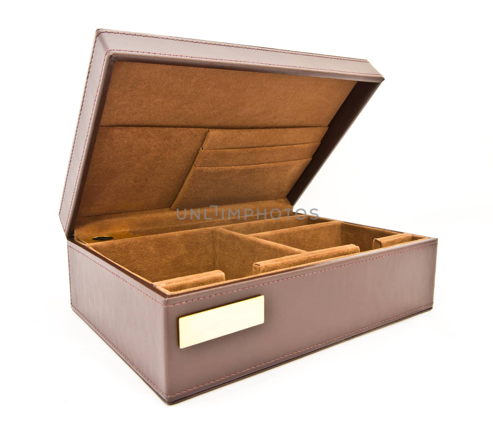 brown leather box on white background