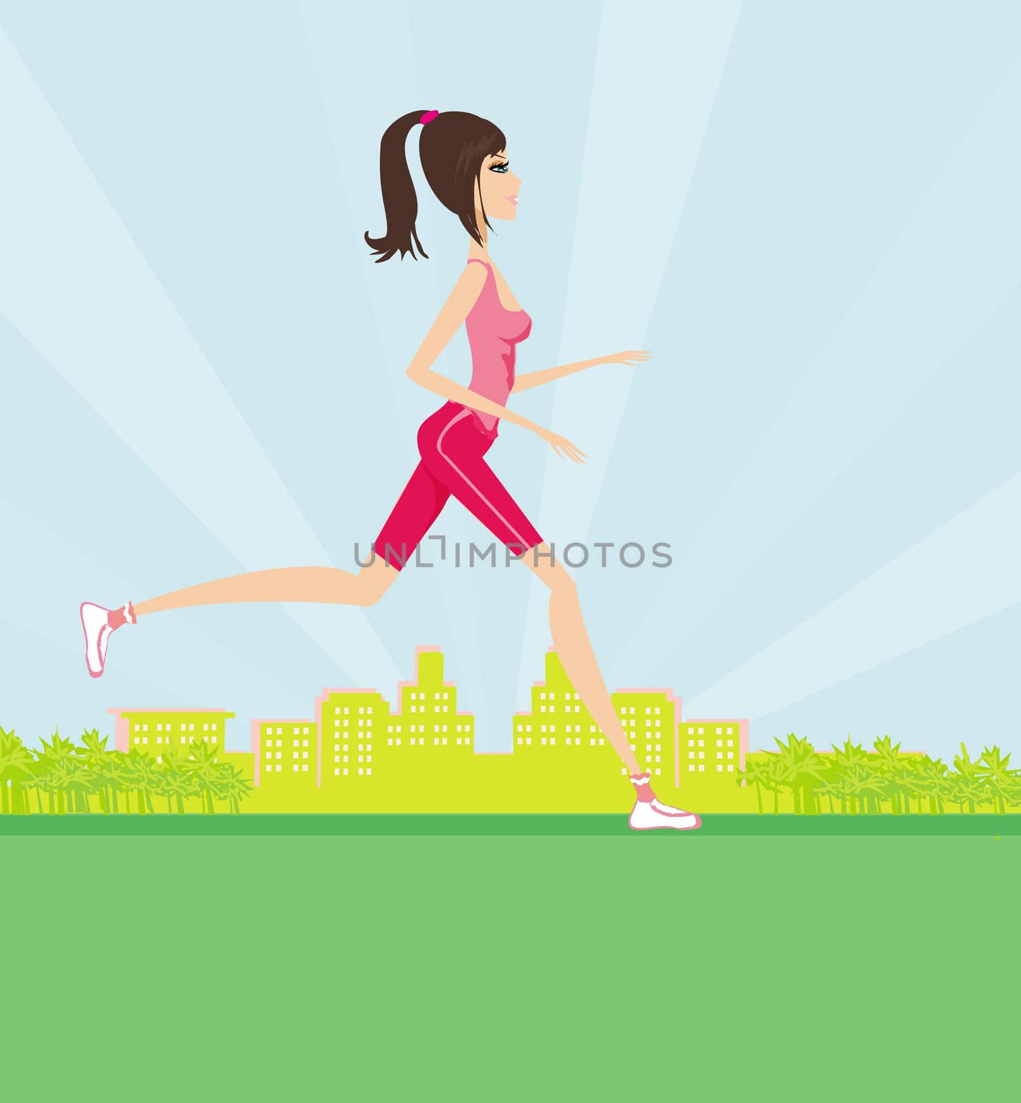 Jogging girl in summer