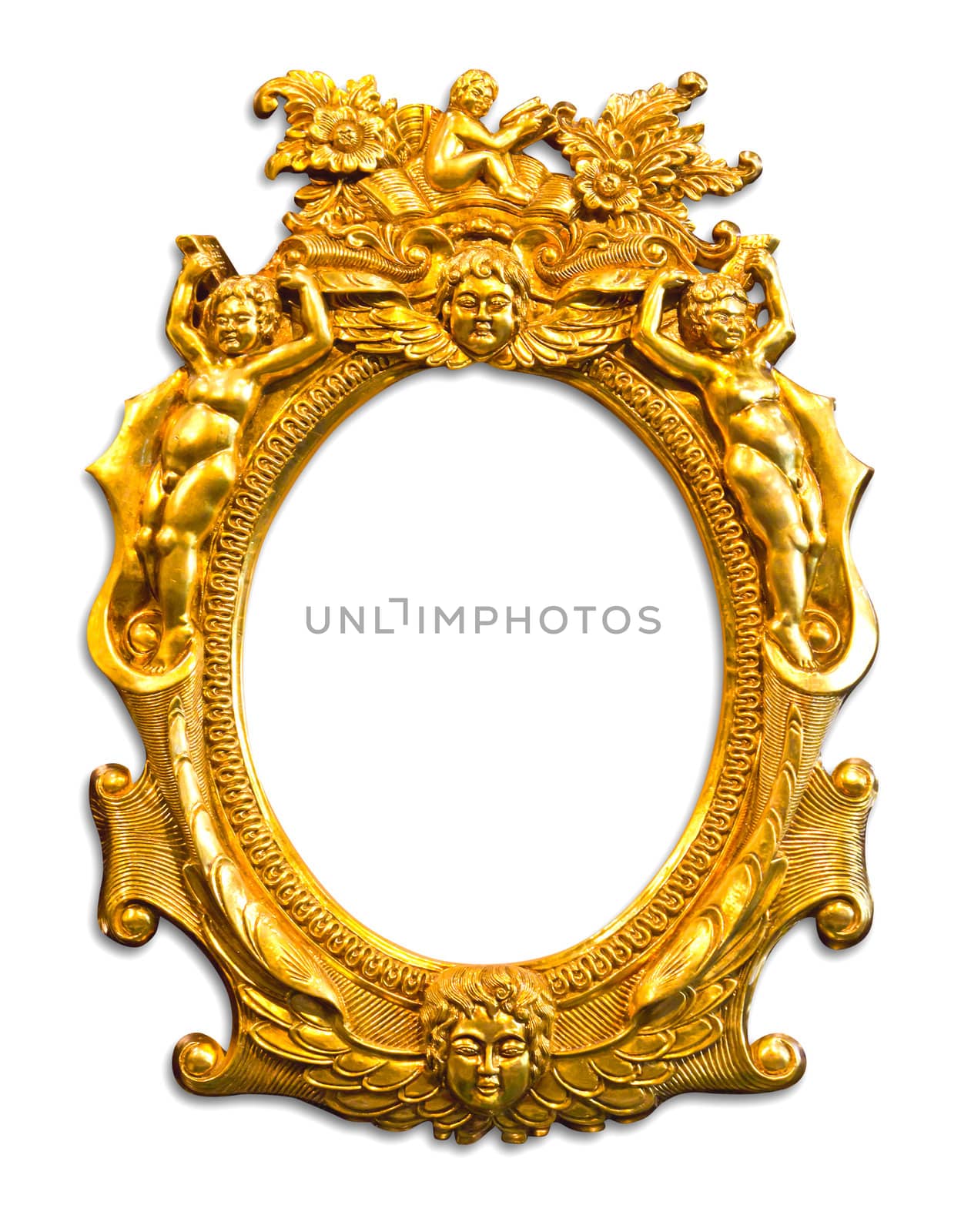 golden sculpture frame isolated with clipping path by tungphoto