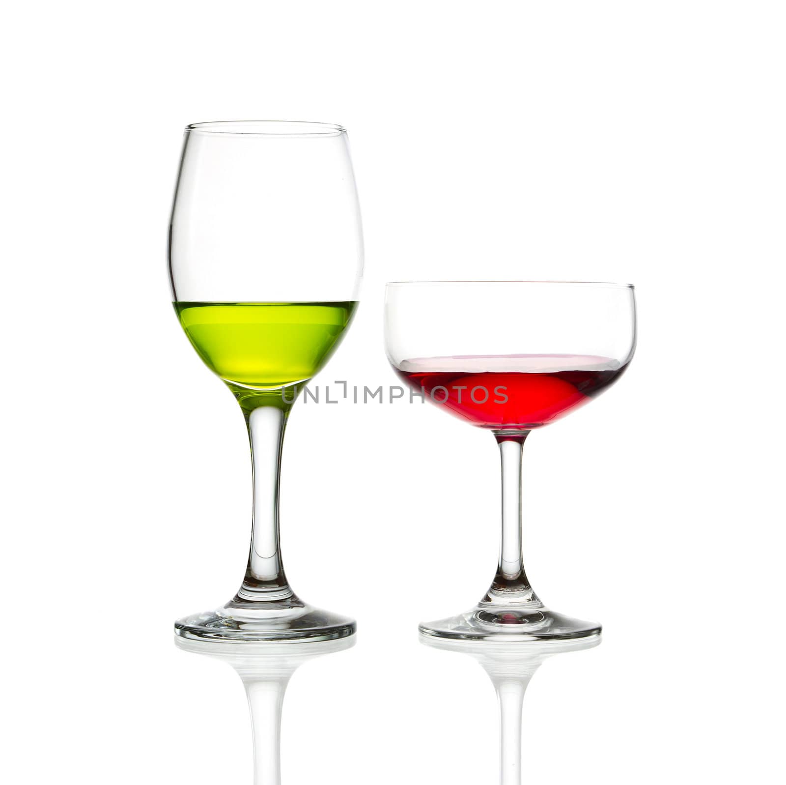 wine glass green and red cocktail isolated