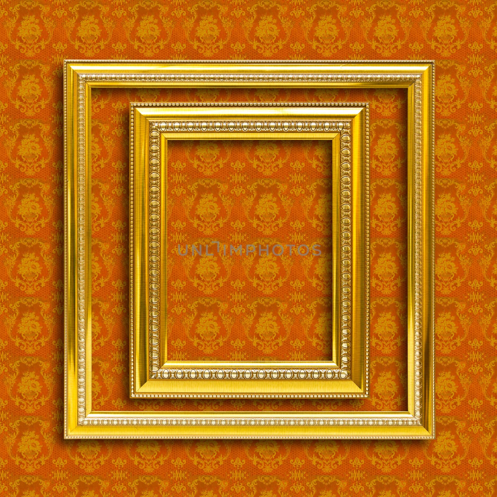 frame of golden wood  on the wallpaper by tungphoto