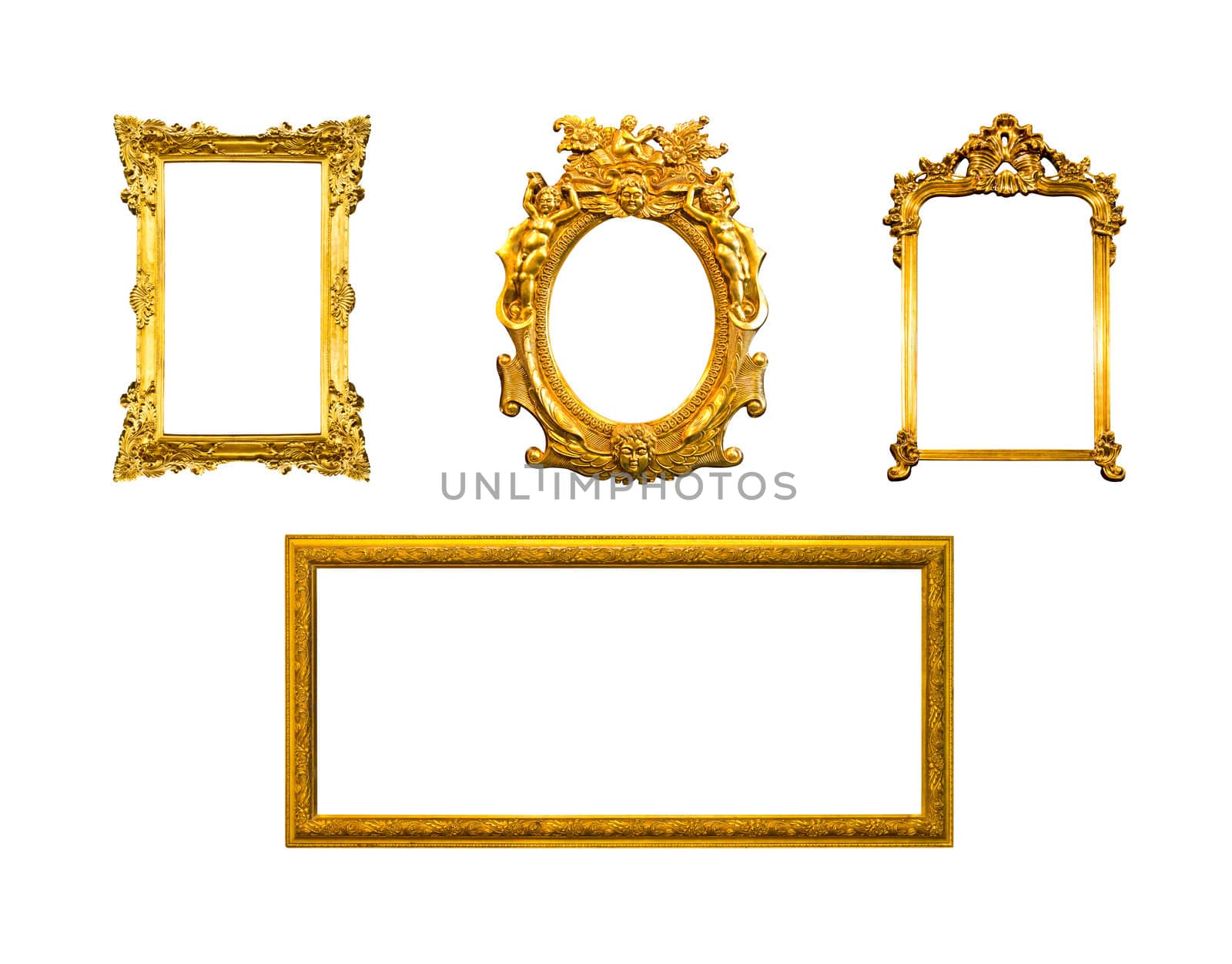 frame of golden wood  isolated on white background